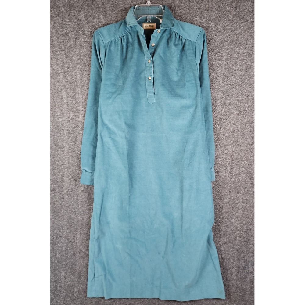 L.L. Bean Dress Womens 10 Vintage USA Corduroy Teal Blue Button Down EUC